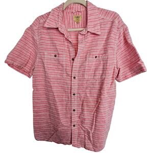 Tre Vero Mens Striped Linen Cotton Button Shirt L Coastal Beach Vacation Travel